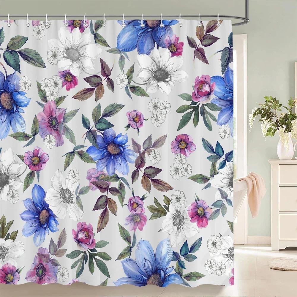High Quality Colorful Flowers Plant Leaves Shower Curtains Waterproof Bathroom Curtain Bath Curtain With Hooks Shower Curtain