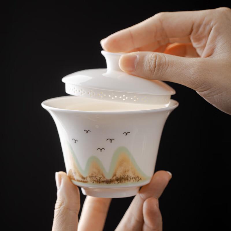 Janla Portable Mutton-Fat Jade Porcelain Gaiwan Tea Set