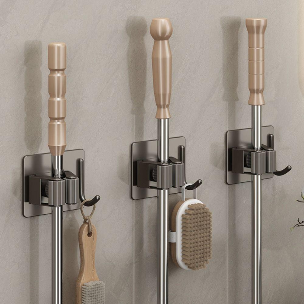 2Pcs Rust-Proof Wall Mounted Broom Stand Space Saving Mop Storage Clamp Mop Clip Rack  Household