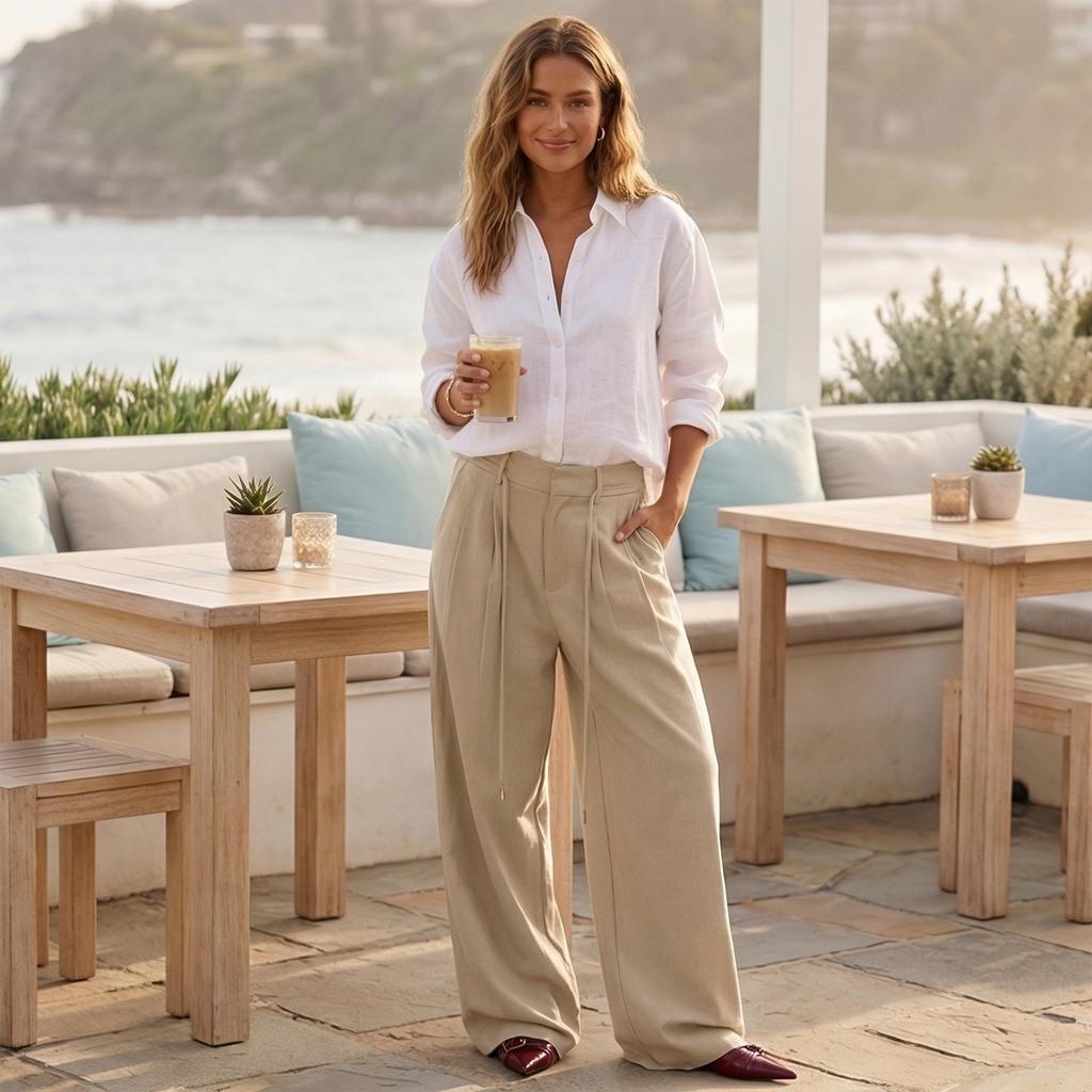 Women's Ffashionable Color Pocket Tie Loose Casual Suit Pants Commuting Straight Leg Casual Pants