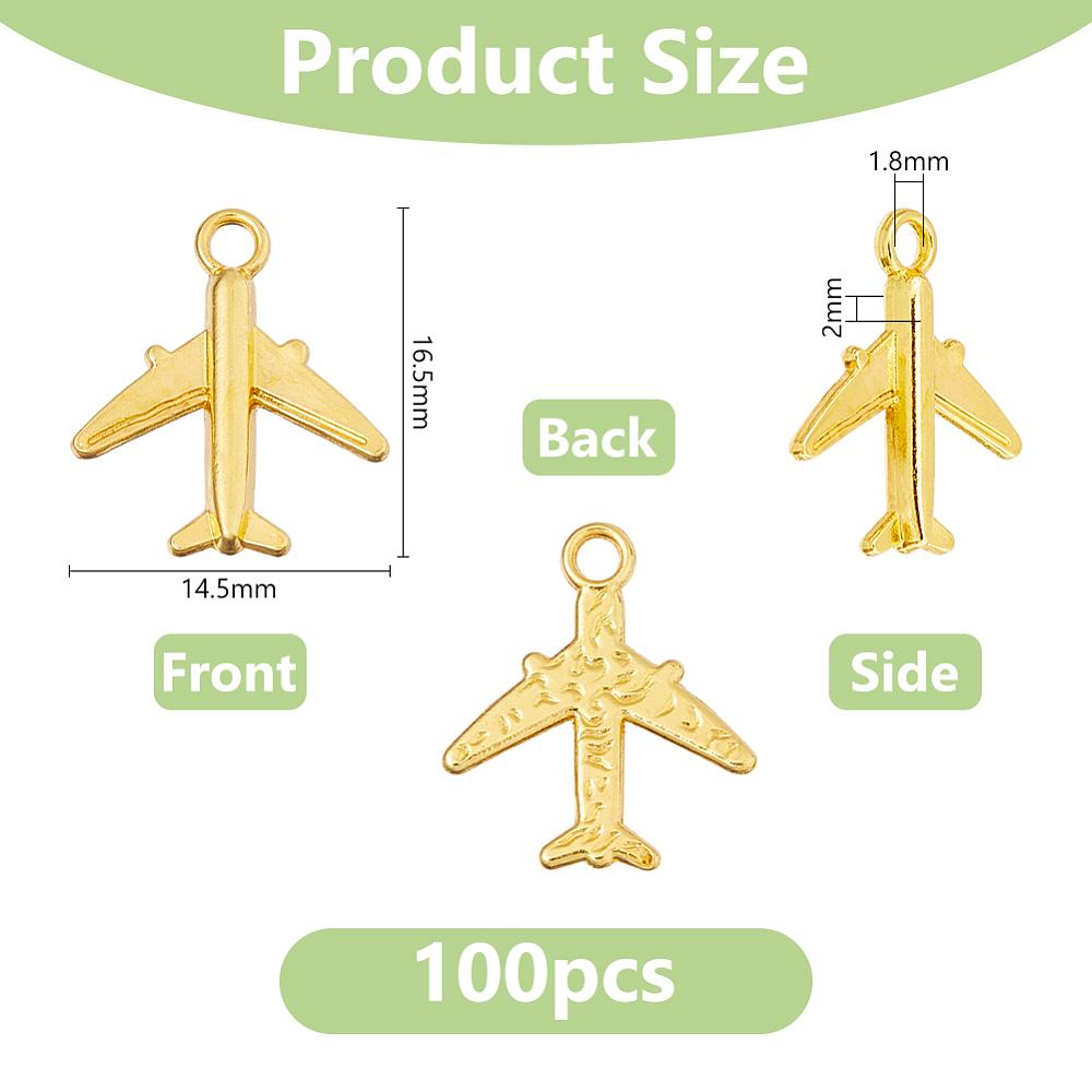 100 Stück Legierung Anhänger Flugzeug Golden 16,5x14,5x2mm Loch: 1,8 mm