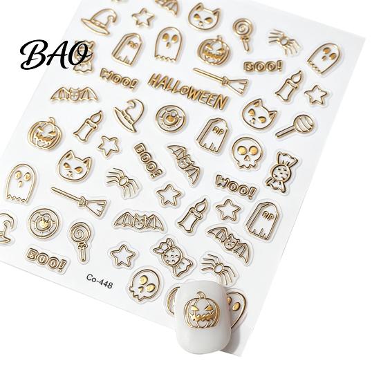 DIY Manicure Supplies Halloween Nail Art Stickers, Black Cat Ghost Pumpkin Wreath Adhesive Decals Self Stickers for Decoration, Holiday Party