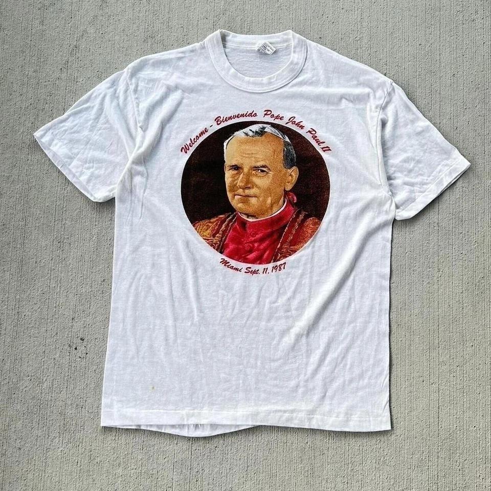 

Vintage 1987 Pope John Paul Miami White T-Shirt Men s Large S