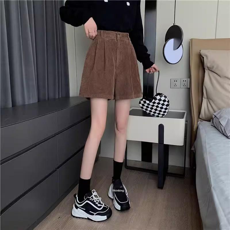 Women's High-Waist Corduroy A-Line Shorts - Autumn/Winter 2023 Collection: Slim, Retro, Casual Style