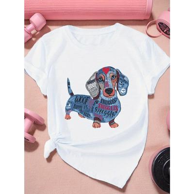 Europäische Größe Dackel mit Worten Damen Plus Size Sport Kurzarm-T-Shirt