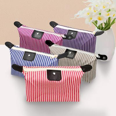 Korean Version Striped Dumpling Cosmetic Bag, Dumpling Bag Folding Cosmetic Toilet Bag, Dumpling Type Portable Travel Storage Bag