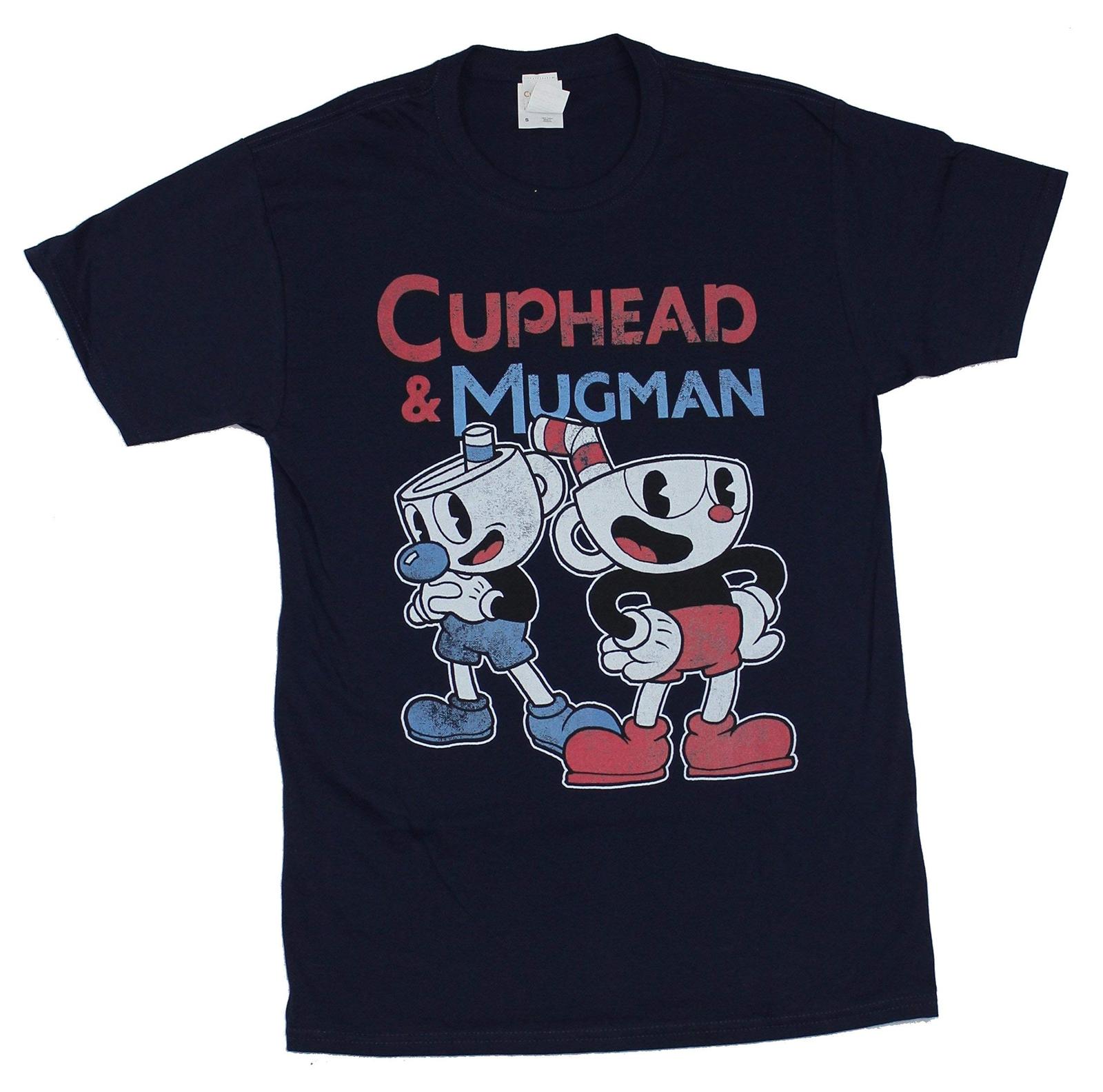Cuphead Mens T-Shirt - Cuphead & mugman standing Under Logo Image XXL