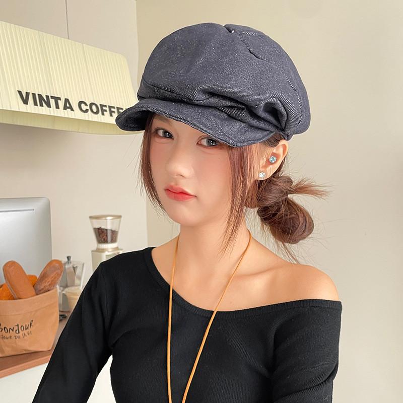 Simple Color Solid Pleated Design Women Casual Summer Sun Shading Beret Denim