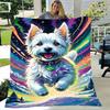 Vibrant West Highland White Terrier Blanket - Fantasy Style Fluffy Fur Dog Illustration with Cheerful Expression, Colorful Colla