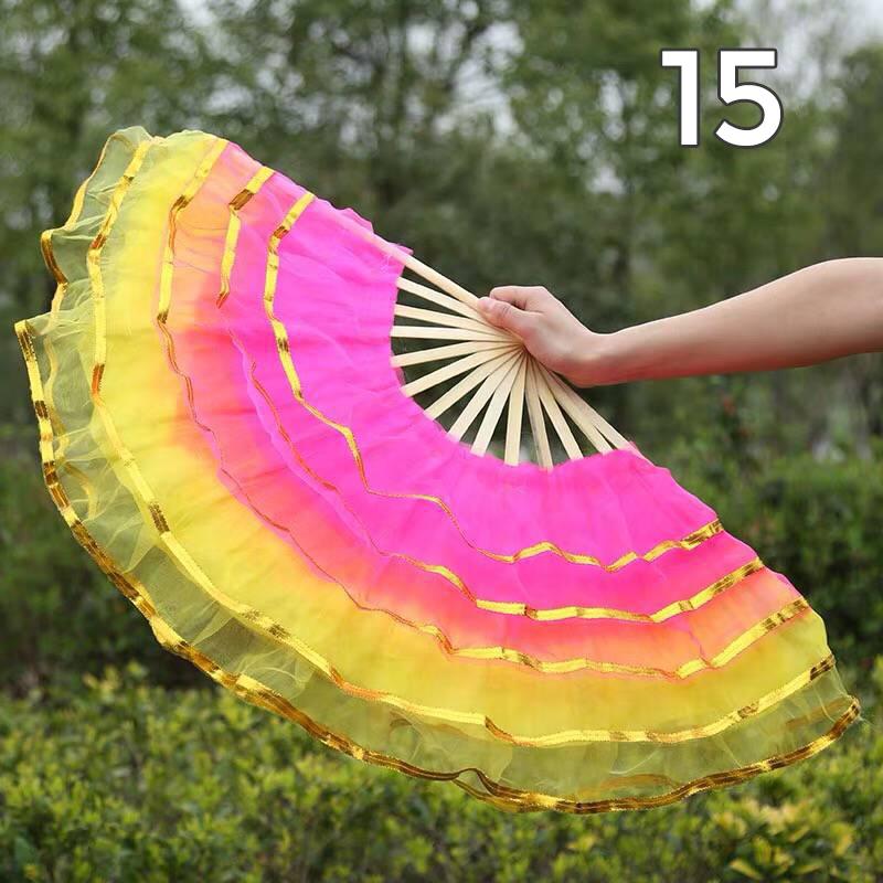Éventail pliant coloré en soie teinte pour danseuse, éventails en soie imitation pour la pratique, style chinois fait main, accessoires de performance de danse Yangko