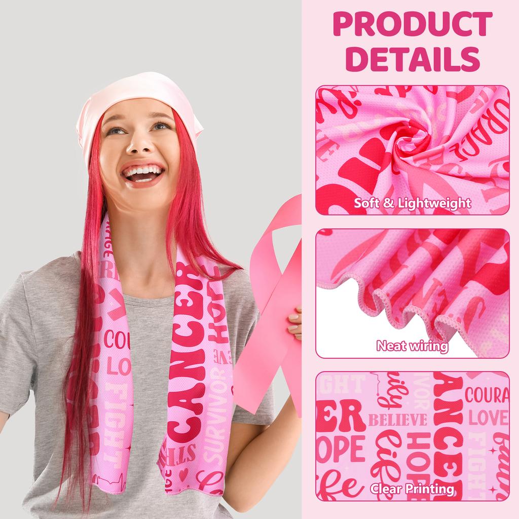 24 Pcs Breast Cancer Awareness Cooling Towel 40'' X 12'' Pink Ribbon Breathable Chilly Towel Soft Fast Drying Ice Towel Breast C