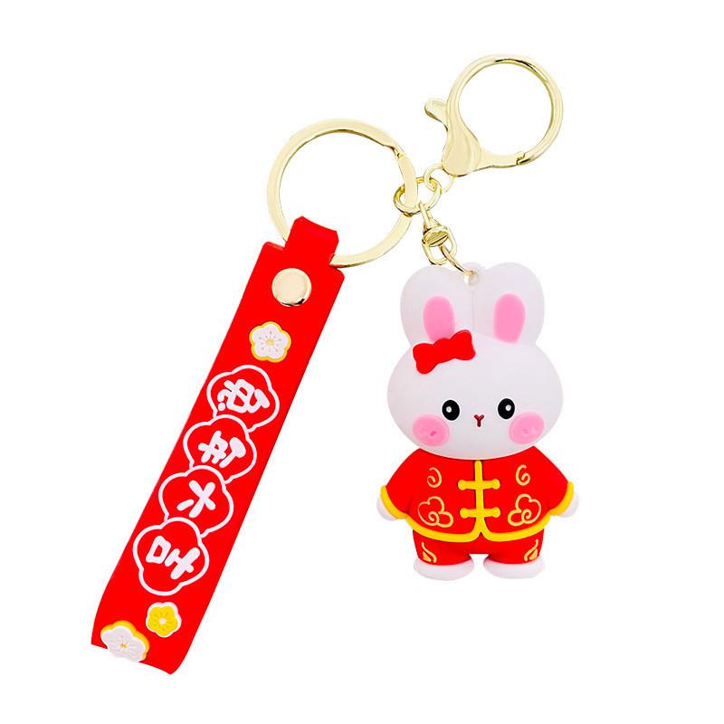 Charming New Year Cartoon Bunny Keychain Cute Pvc Rabbit Keyring Gift For Couples