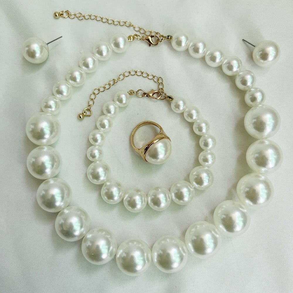 Vintage Style Necklace Bracelet Earring Ring Sets Light Luxury French Pearl Necklace Women