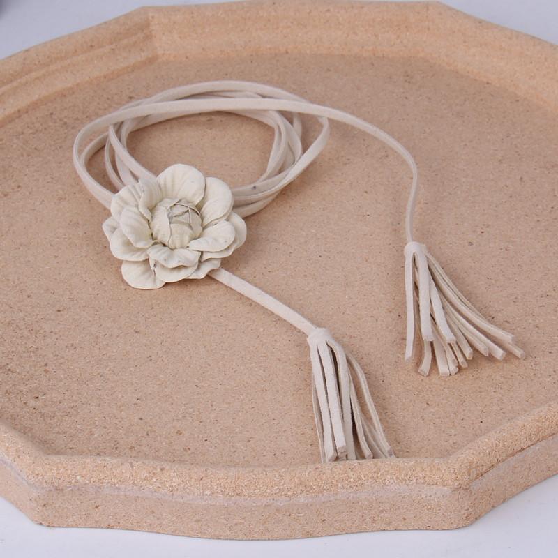 Ethnic Style Simple Thin Belt Women'S Summer With Coat Flower Decoration Waist Rope Women'S Suede Fringed Strap Waist Rope