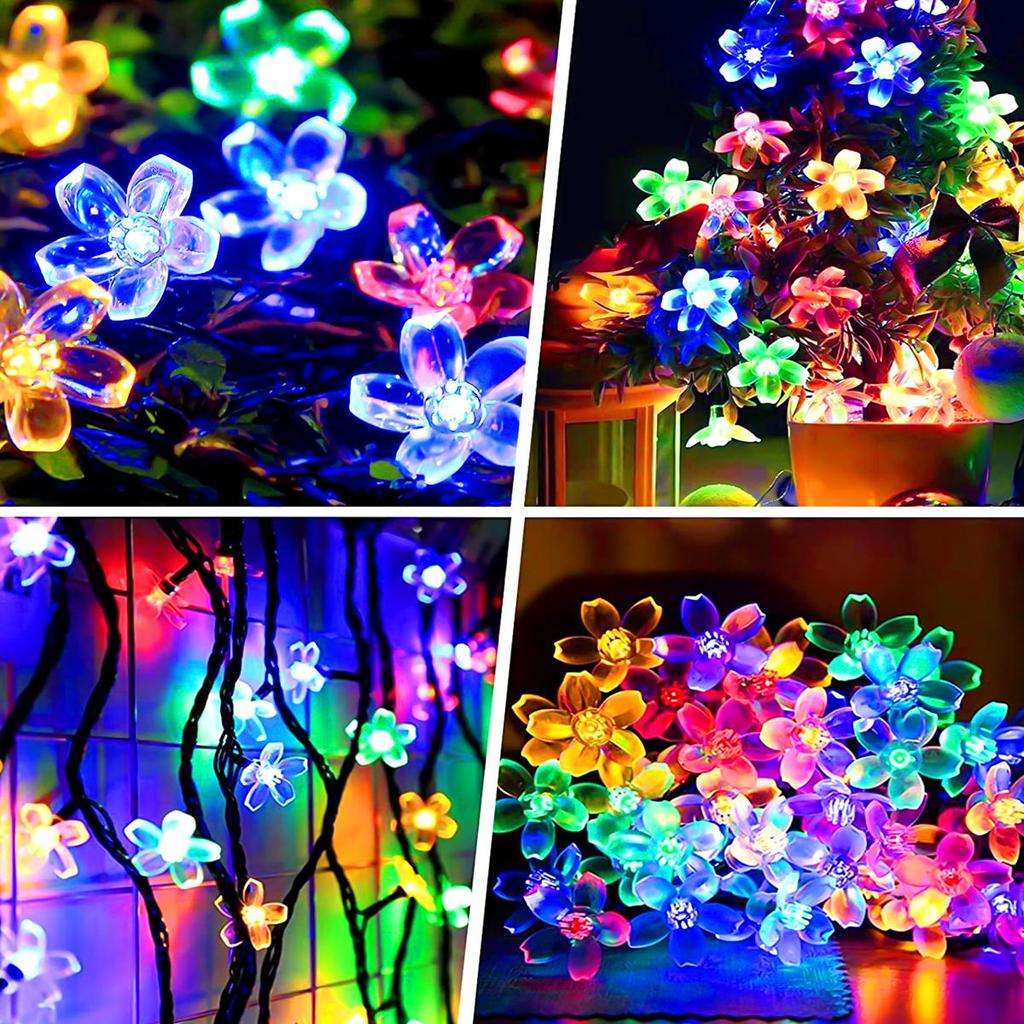 Super Bright Peach Blossom Garland Solar Led Colorful Lights Outdoor Decoration Mtltiple Sizes