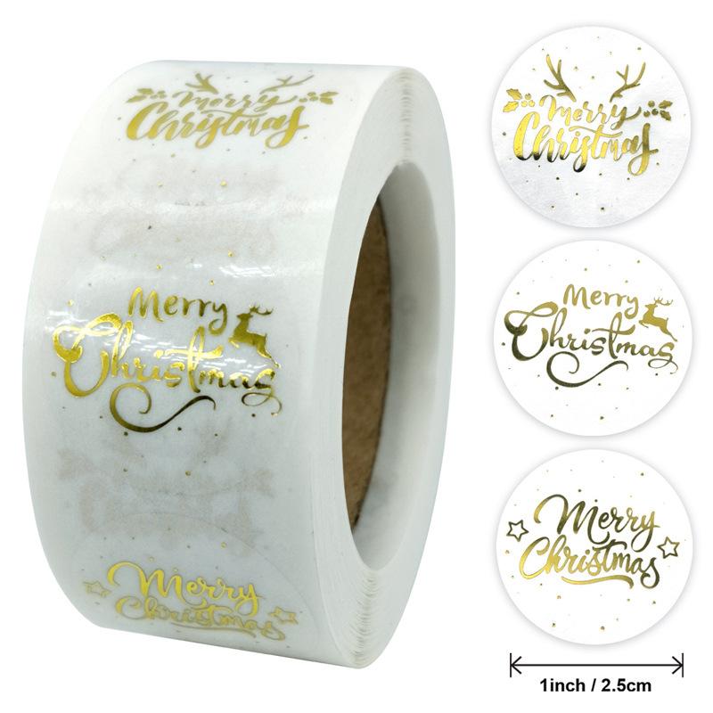 500Pcs Merry Christmas Stickers Pvc Black Background  Stamping Adhesive Labels Christmas Gift Sealing Stickers
