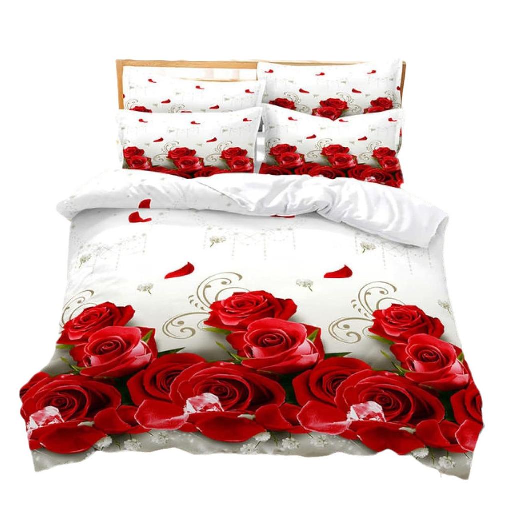 Dodávka Ložní prádlo Broušená Třídílná sada Vlastní Tištěná Třídílná sada s červenými růžemi Povlak na přikrývku Prostěradla