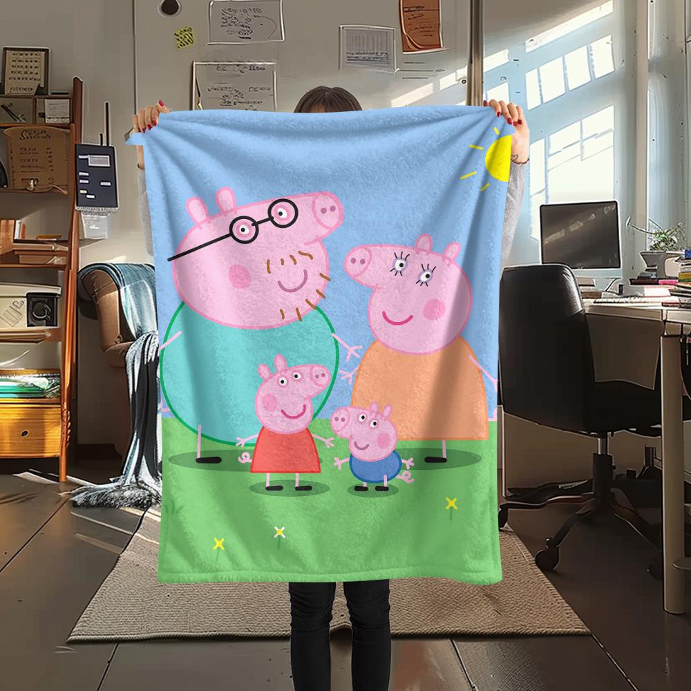 1Pc Pink Pig Cartoon Print Flannel Blanket, High quality Comfortable for All Seasons, Home Decor, Warmth and Comfort, Perfect for Gifts