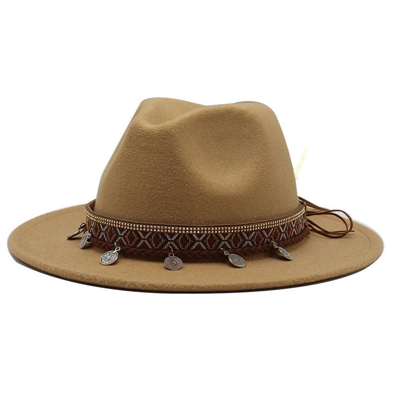 Woolen Jazz Minority Style Top Hat Women'S Retro Flat-Brimmed Big Eaves Hat