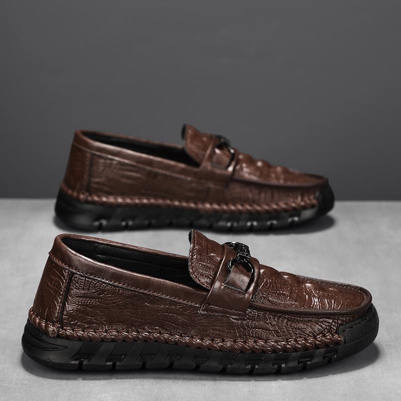 Genuine Leather Men Casual Shoes Crocodile Pattern Mens Loafers Handmade Moccasins Light Soft Male Driving Shoes Slip On Flats