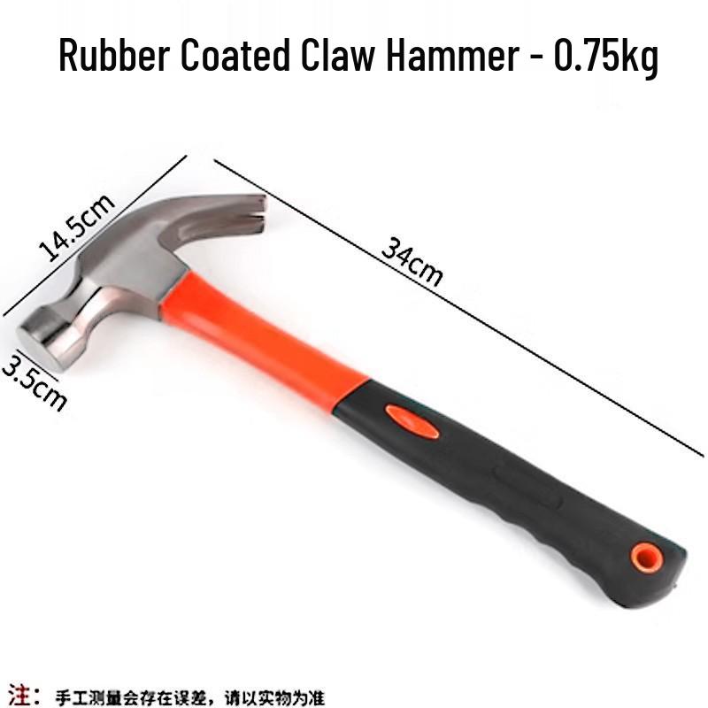 Carbon Steel Claw Hammer with Fiber, Wood & Rubber-Coated Iron Handles