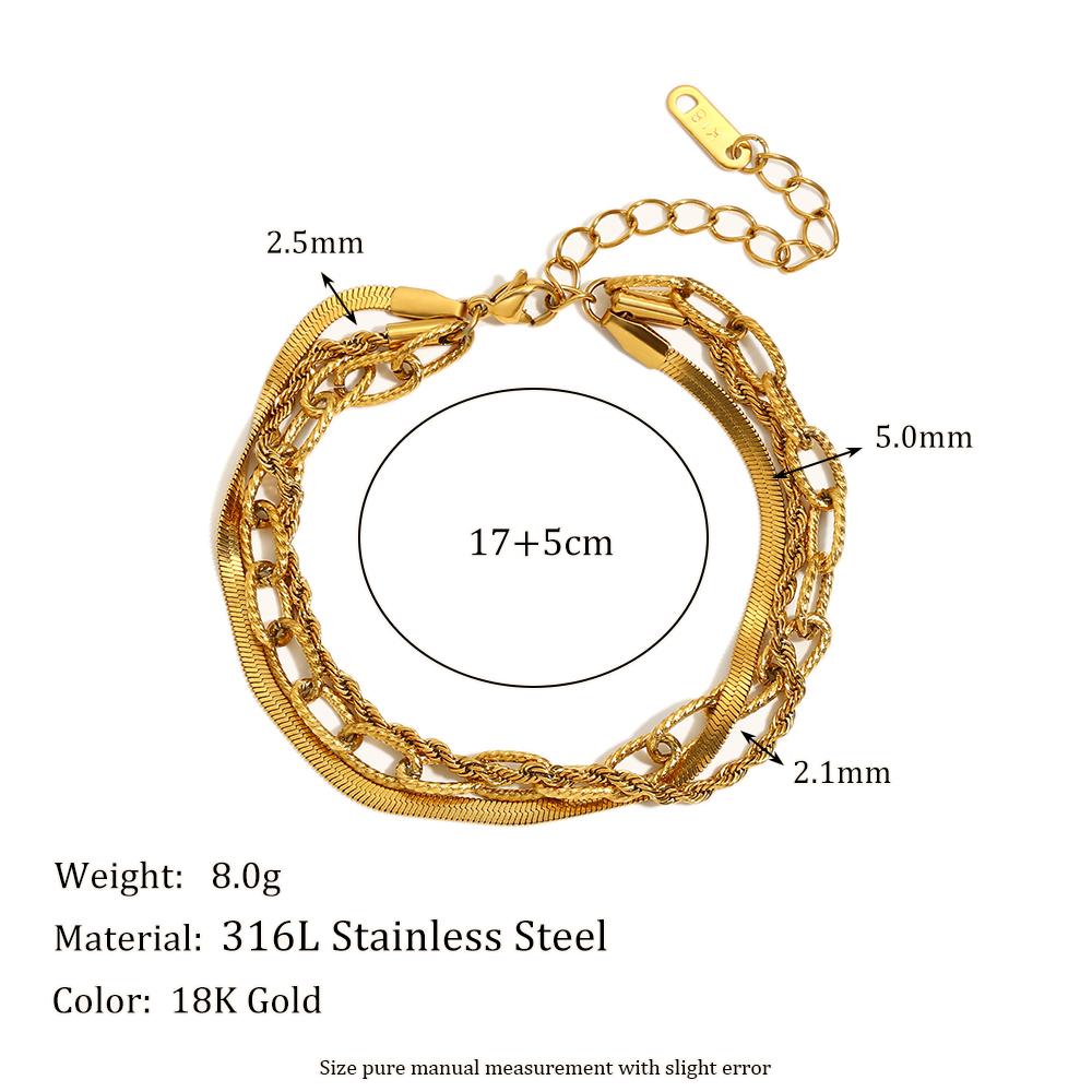 

MamacitaSlay Classic Three-Layer Stacking Snakes Chain Twist Chain Paper Clip Chain Women s Bracelets Stainless Steel Jewelry 17cm золотий