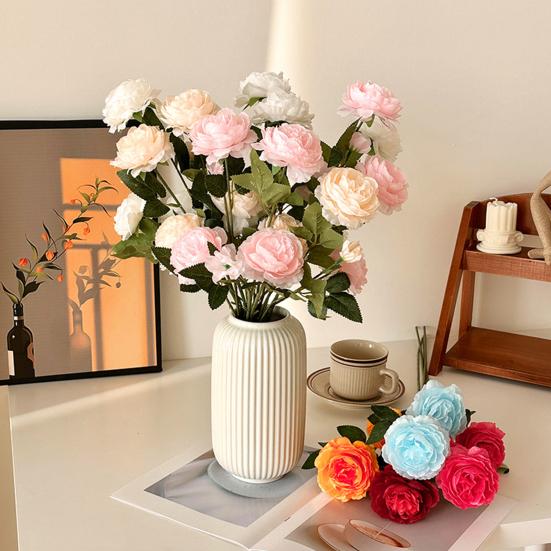 Faux Silk Peony Artificial Flower for Vase 25" Fake Peony Branches with 2 Blooms and 1 Bud for DIY