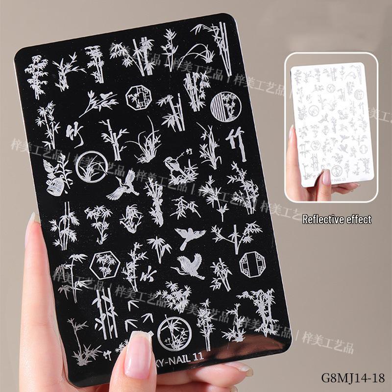 

Пластина для стемпинга с зодиакальным знаком Змеи и цветочным узором с бабочками, кружевом в китайском стиле и фейерверками.