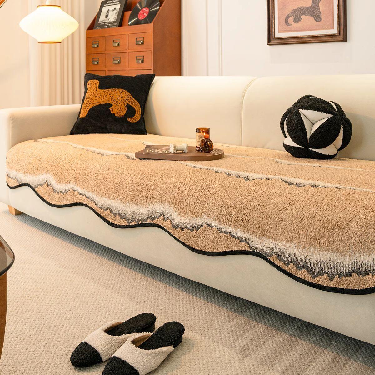 2024 new autumn and winter plush sofa cushion anti-cat scratch light luxury high sense non-displacement straight leather sofa seat cushion 45 45 pillow cover cm 1959₽