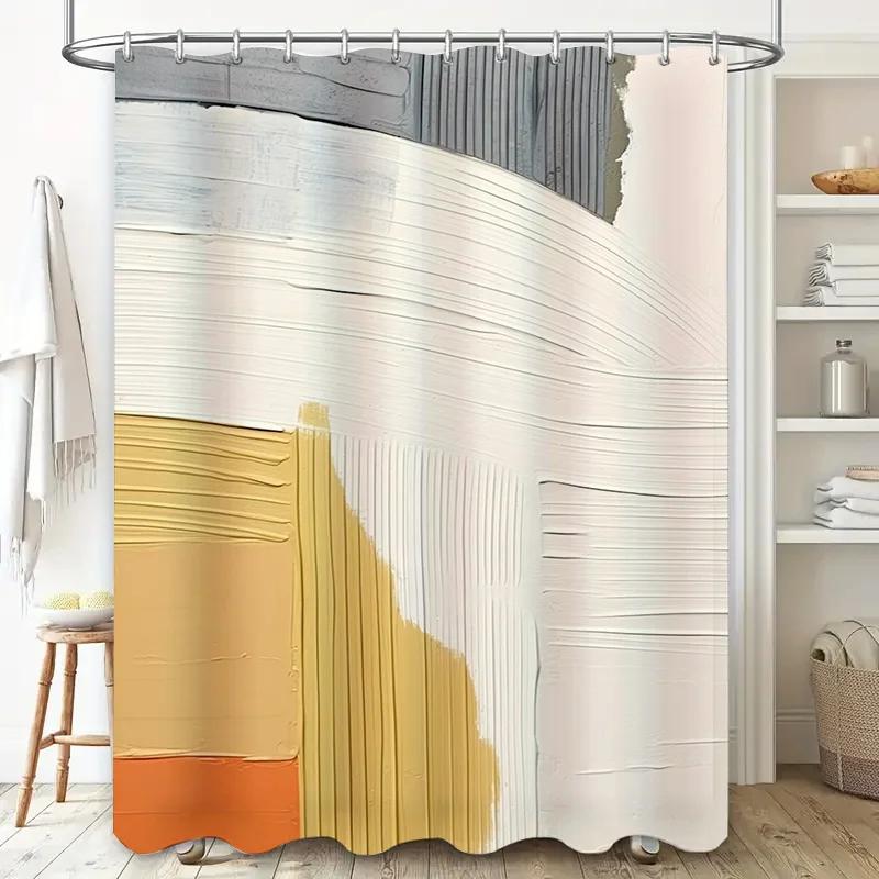Modern Style Textured Shower Curtain Waterproof Fabric Bath Decoration Decorative Printing White Yellow Orange Black Gray Bathtu