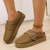 Fashion Fashion Metal Buckle Close Toe Cotton Outdoor Slippers Women 2025 Short Plush Thick Bottom Snow Boots Warm Winter Shoes Women