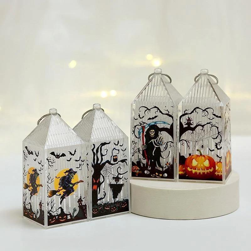 Halloween Pumpkin Castle Decorative Lamp Simulated Flame LED Wind Light Small Hand Lantern for Holiday Bar Halloween Decoration