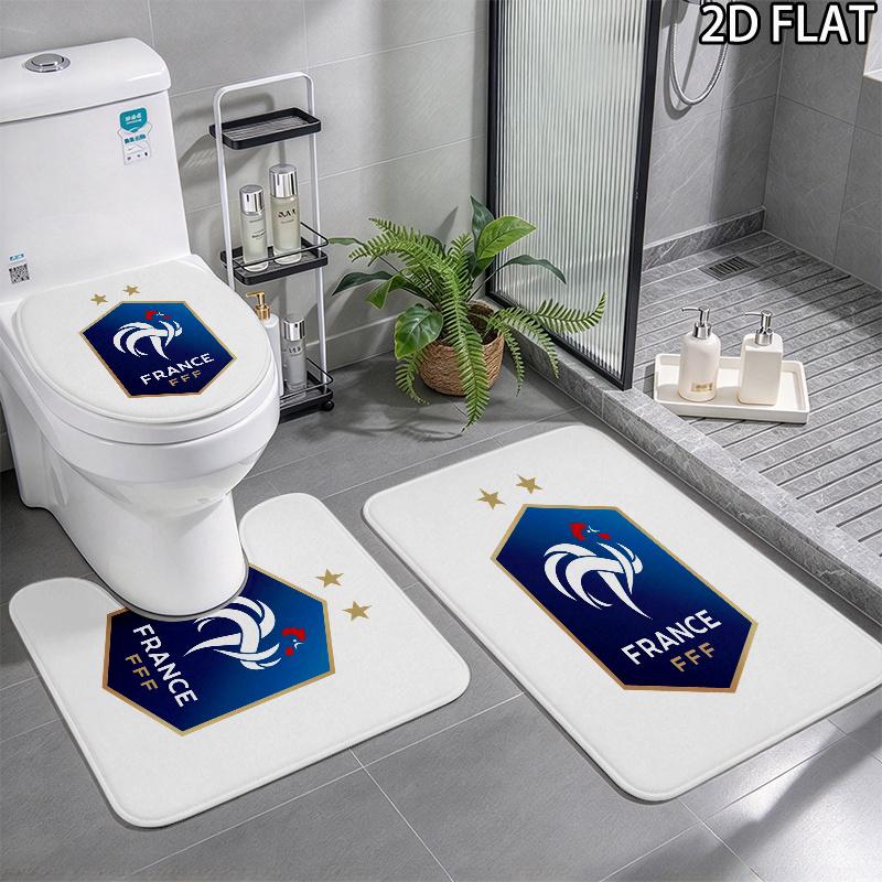 France football logo 3pcs Pattern Flannel Nonslip Absorbent Washable Decorative Bathroom Home Toilet Seat Cover Mat Set