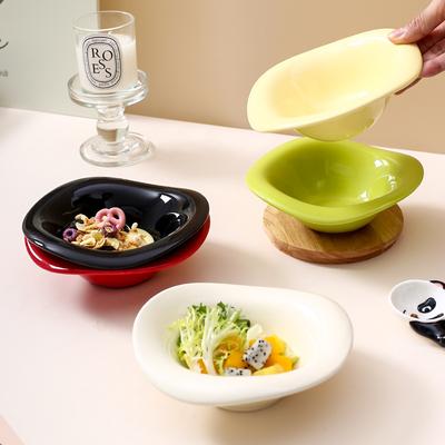 Ceramic Salad Bowls Creative Wavy Design Dessert Bowl Solid Color Cream Style Afternoon Tea Fruit Bowl  Household Cafe Tableware