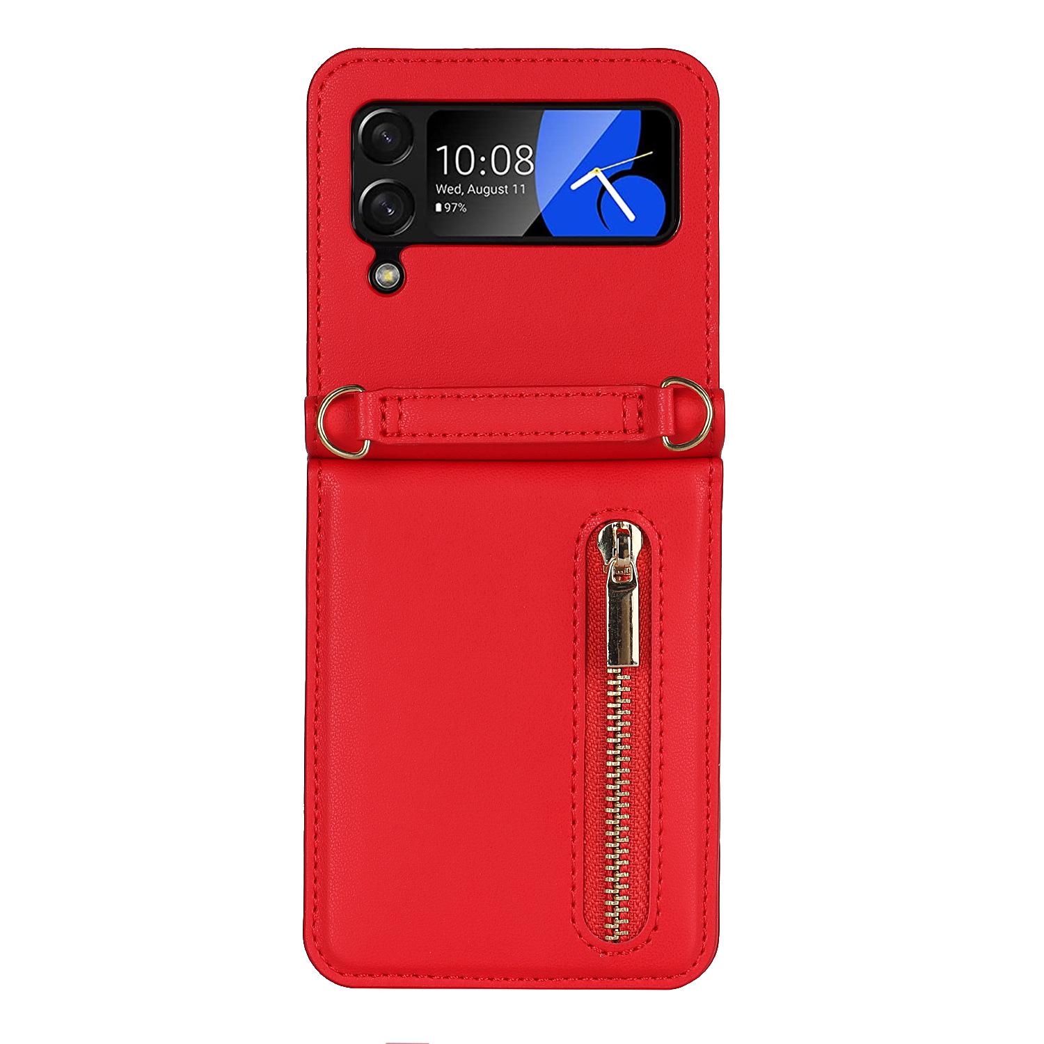 

Кожаный чехол-кроссбоди Samsung Z Flip7 с молнией и слотом для карт Galaxy Z Flip3 красный