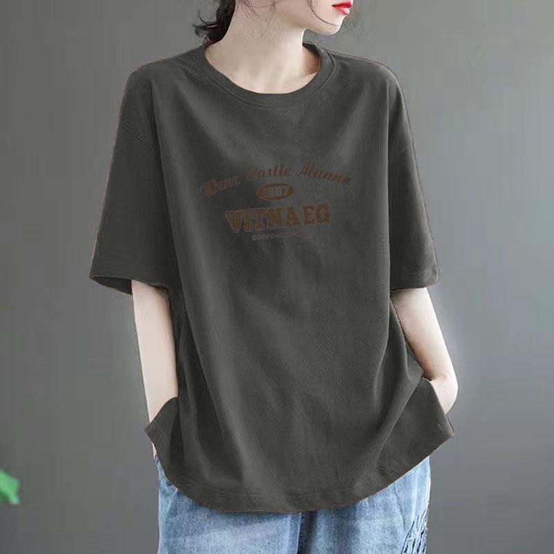 

Жіноча футболка з коротким рукавом великого розміру зі 100% чистої бавовни - Літній вільний крій, Стрункий силует, Стиль високого класу L (120-135 jin)