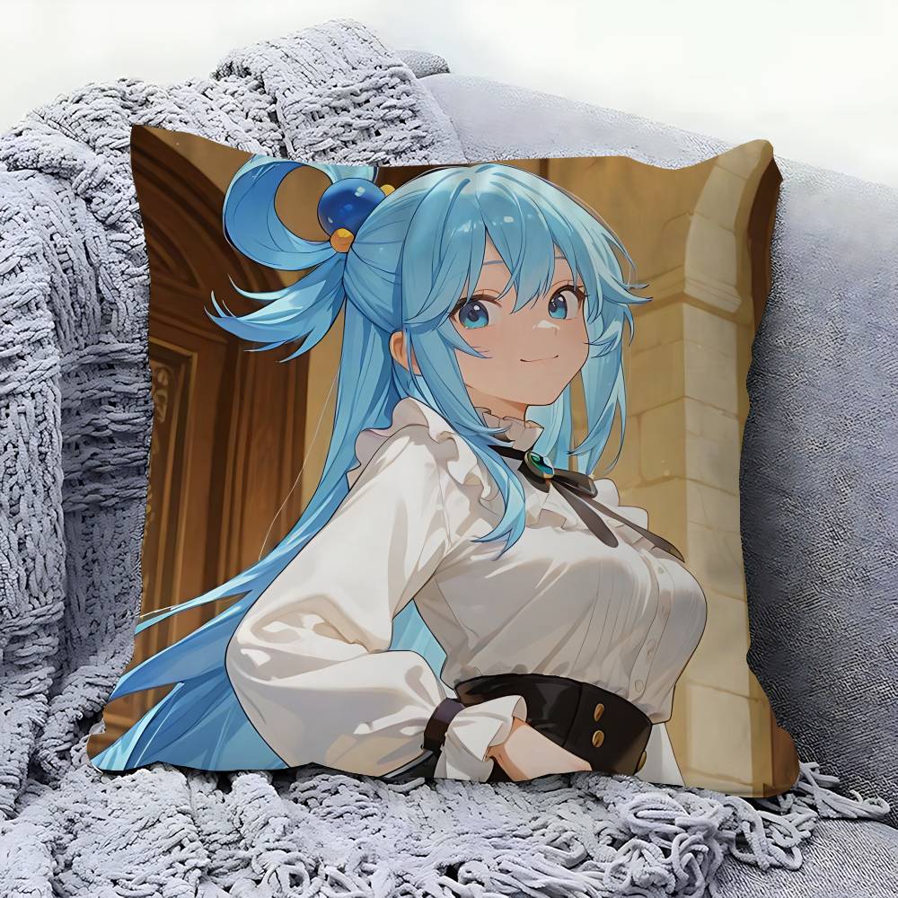 Anime-Konosuba Aqua Pillow Cushion Cover Pillowcase Living Room Sofa Home Decor Customized