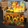 Mehrgrößen Van Gogh's Wirbelnde Sonnenblumen Muster Decke Flanell Material Weich Warm für Alle Jahreszeiten Zuhause Camping Picknicks Wohnmobil