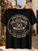 Unique Solid Classic 50 Years GerUnisex Quote GraphicDistressed Round Birthday Seal In Warm Vintage Unisex All TShirt