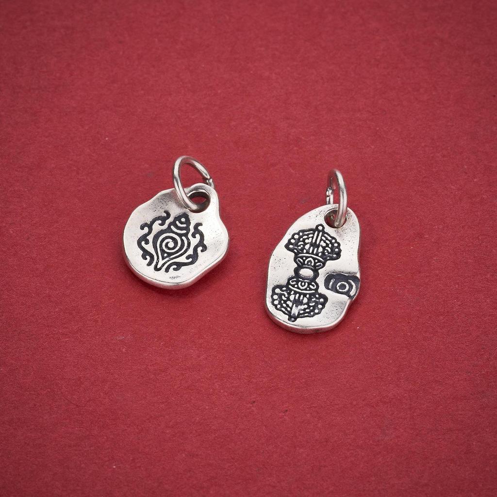 S925 Sterling Silver Tibetan Vajra Conch Pendant for DIY Beading or Necklace Crafting.