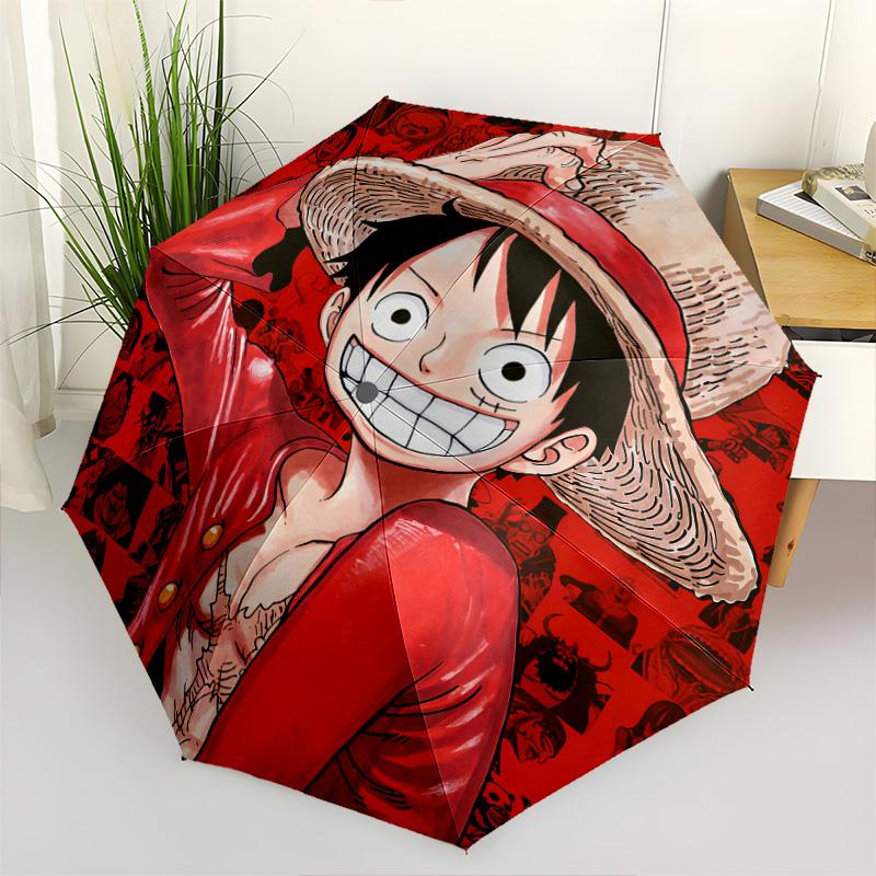 1 Adet Otomatik Katlanır Şemsiye - Luffy D Desenli Taşınabilir Katlanabilir Tasarım 8 Kemerli Noel Doğum Günü Hediyeleri