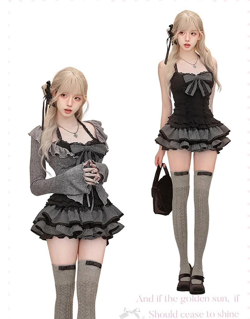 Jundakara Dress Long and Mini Skirt with Tiered This Lace and Ruffle Dress is a Sickly and Sexy Korean Fashion Perfect for and Size Women's 4-Piece
