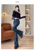 Plus Size High Waist Light Blue Flare Jeans for Women - Slimming Patchwork Bell Bottoms, Trendy American Style for Spring & Autumn