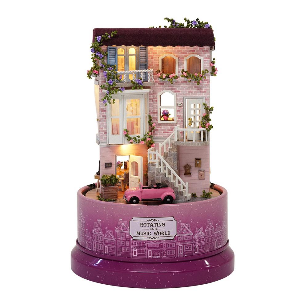 Creative House Model with Rotate Music Box Dust Cover LED Light(Home)