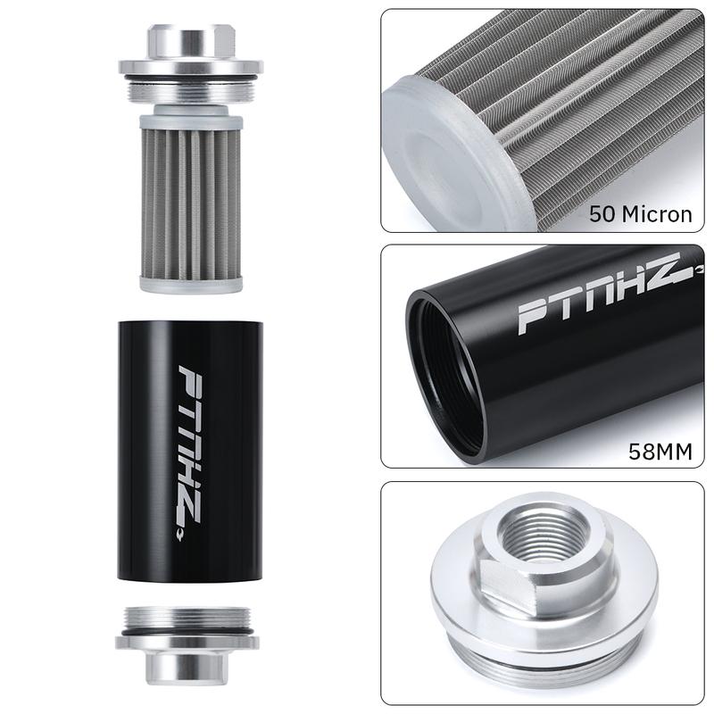 ID:58MM Universal Fuel Filter with Bracket with 2pcs AN6/AN8/AN10 Adaptor Fittings with 100micron Steel Element PQY5573+LS2511