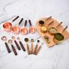 Gold-Plated Stainless Steel Measuring Cups & Spoons Set with Acacia Wood Handles – 8 Pieces