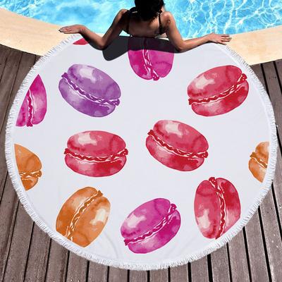 Macaron Donuts Cake Round Beach Towel Thick Shower Bath Towels Microfiber Summer Swim Circle Yoga Mat Blanket 150cm With Tassels