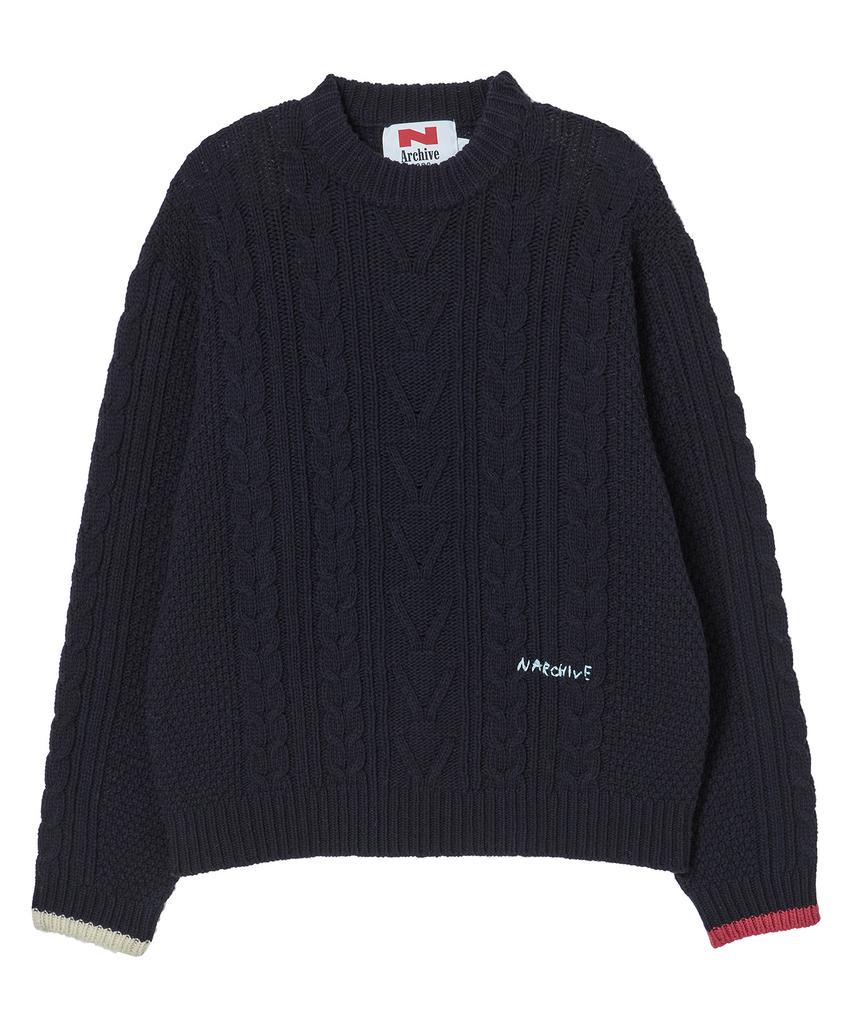 BEYOND CLOSET [Collection Line] Hockney Color Palette Fisherman Wool Knit Navy