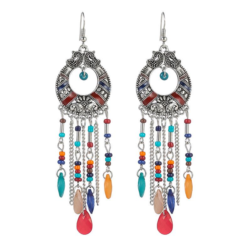 Bohemian Cross-Border Handmade Water Drop Rice Bead Tassel Earrings for Travel Photography