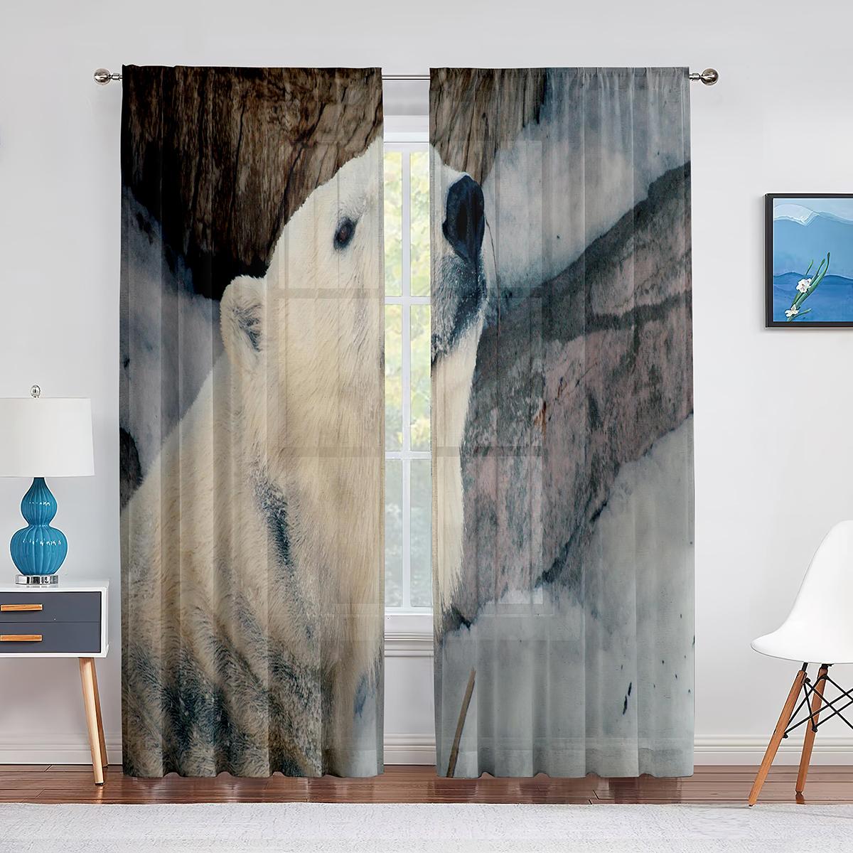 Милый белый медвежонок Антарктида Северное животное Прозрачные шторы для гостиной спальни — фото 9